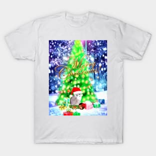 Cute Kitten Merry Christmas Greeting T-Shirt